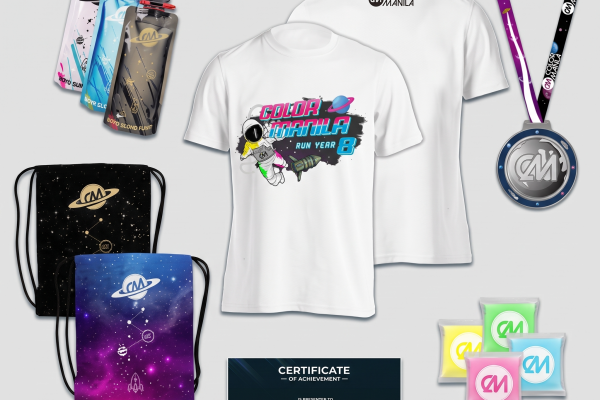 Custom Color Fun Run Event Kit – Printed Running T-Shirts, Galaxy Bags, Holi Color Powders & Finisher Medals
