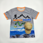 Custom Outdoor Trail Marathon Event Kit – Sublimated Hiking T-Shirt, Embroidered Baseball Cap & 3D Finisher Medal Set