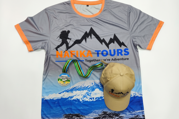 Custom Outdoor Trail Marathon Event Kit – Sublimated Hiking T-Shirt, Embroidered Baseball Cap & 3D Finisher Medal Set
