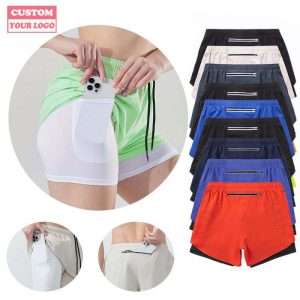 Custom 2 In 1 Running Shorts Double Layer Breathable Athletic With Pockets Print Gym Trail Women's Marathon Sets
