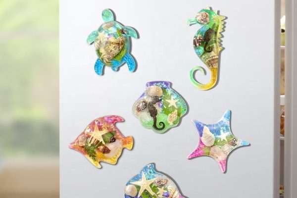 Customized 3D Crystal Resin Dolphin Sea Star Fridge Magnet Epoxy Magnets for Refrigerator Unique Promotional Sea Magnet Fridge
