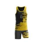 Custom Men’s Black Yellow Sublimated Wholesale Team Logo Marathon Suit Track and Field Uniforms Moisture Wicking