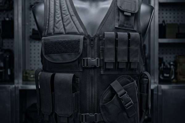 Custom Tactical Assault Vest – Heavy-Duty Black Mesh Military Duty Vest with Holster & Mag Pouches