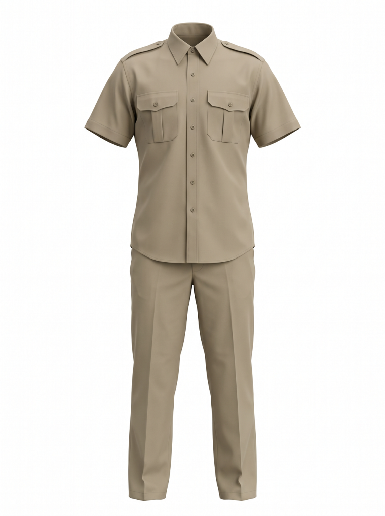 Custom Khaki Security Guard Uniform Set – Short-Sleeve Work Shirt & Trousers with Shoulder Epaulets