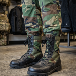 Custom High-Top Camouflage Combat Boots – Leather & Woodland Camo Tactical Boots with Lug Sole