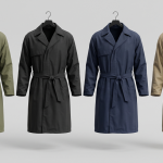 Custom Military Tactical Trench Coat Set – Olive Green Belted Raincoat with Woodland Camouflage Cargo Pants